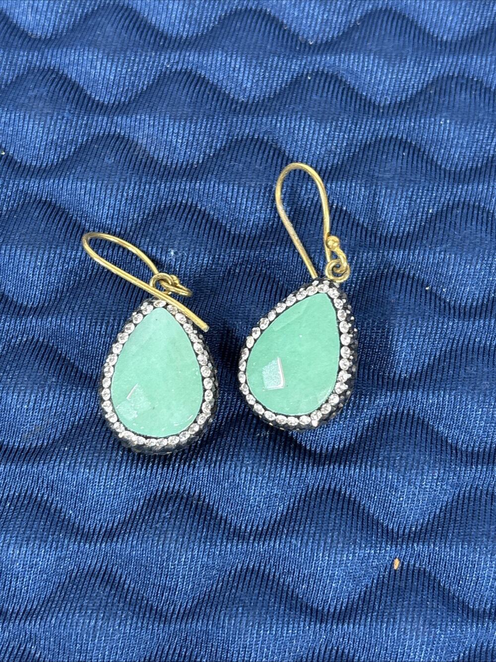 Teardrop Simulated Turqoise Cabochon Silver Tone Earrings